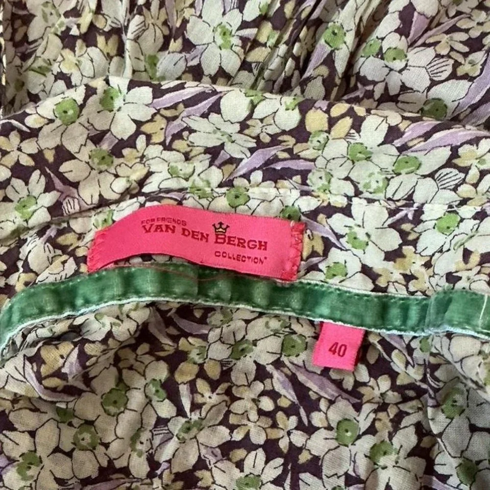 Floral‎ Button Up Shirt Cream Brown Purple Print Long Sleeve Cotton Casual
